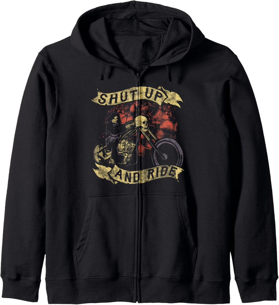 Shut Up And Ride Skull Motorcycle Gift Biker Grim Reaper Kapuzenjacke