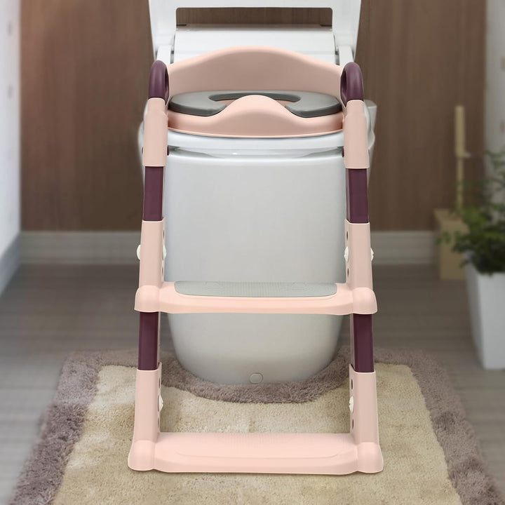 Toilettensitz Kinder mit Treppe, 2 in 1 Toilettenaufsatz Kinder mit PU-Sitzkissen, Verstellbar Toile