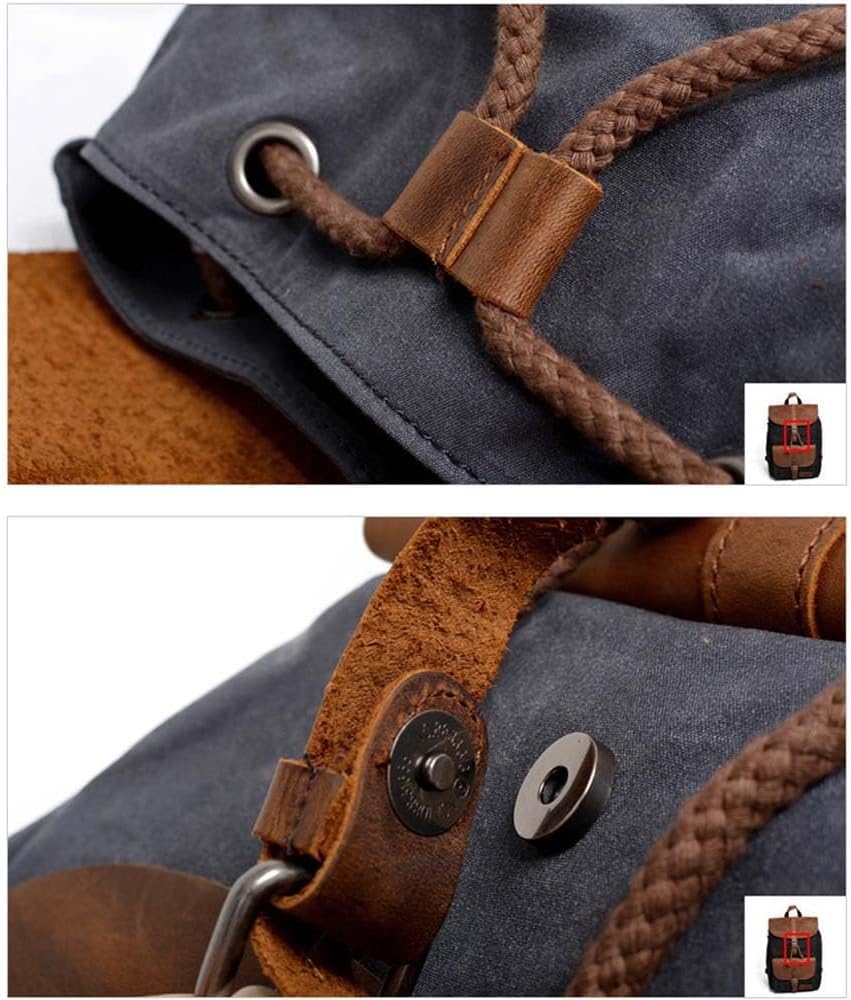 Neuleben Vintage Wasserdicht Rucksack Daypack aus Canvas Leder Damen Herren für Reise Outdoor Schule