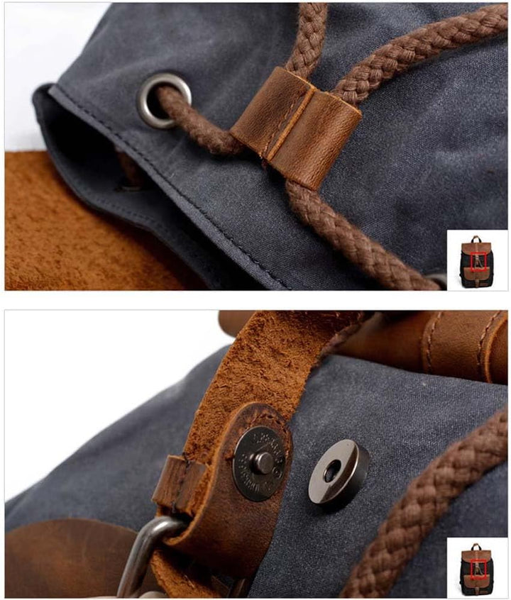 Neuleben Vintage Wasserdicht Rucksack Daypack aus Canvas Leder Damen Herren für Reise Outdoor Schule