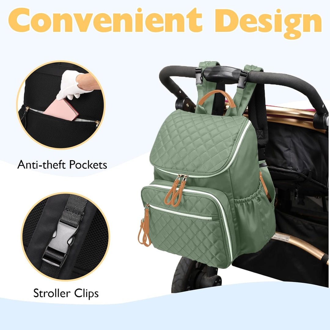 Large Capacity Diaper Bag Backpack with Storller Clips, Water-Resistant Travel Backpack with Anti-Th