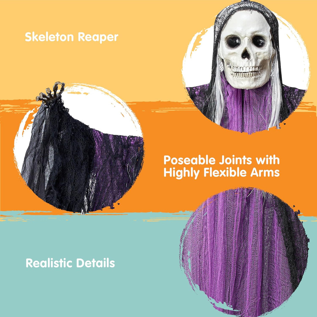 JOYIN 3 Stück Halloween-Skelett-Sensenmann-Dekoration zum Aufhängen, EIN 134 cm grosses Halloween-Sk