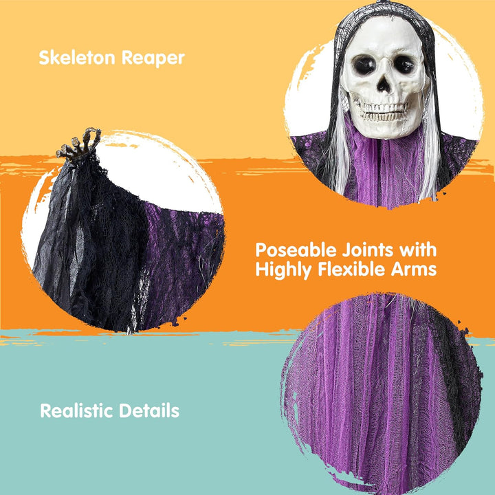 JOYIN 3 Stück Halloween-Skelett-Sensenmann-Dekoration zum Aufhängen, EIN 134 cm grosses Halloween-Sk