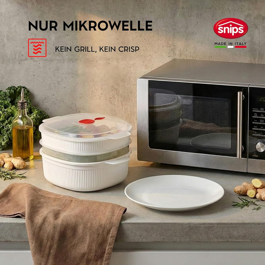 Snips | Set 5-teilig Mikrowellenbehälter | Dampfgarer 4 L, Dampfgarer 2 L, Reiskocher, Eier- und Ome