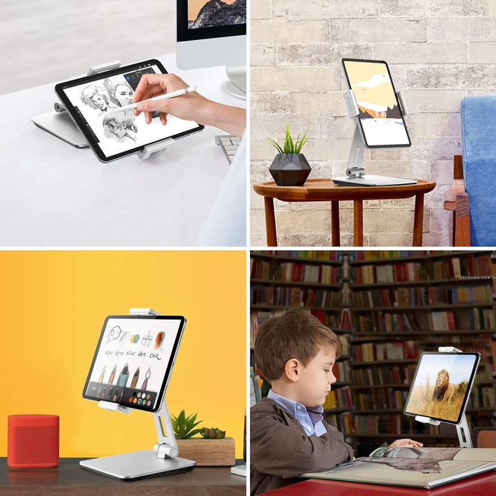 QinCoon Tablet Ständer, Verstellbar Heavy Duty Aluminium Halterung, 360° Drehen Faltbar Metall Table