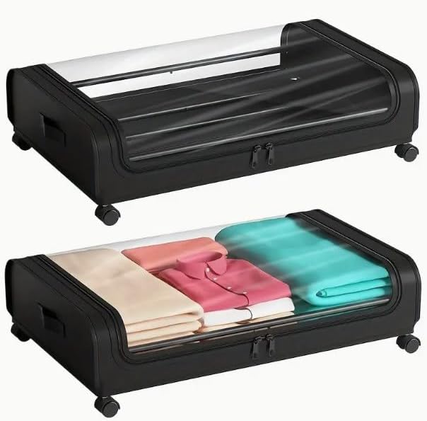 2 Stück Unterbettkommode,grosse Aufbewahrungsbox unter dem Bett,Metallschublade mit Rollen,Reissvers