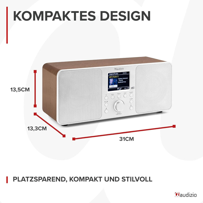 Audizio Genua DAB Radio mit Bluetooth – Stereo DAB Plus Radio mit Fernbedienung, 60 Speicherplätze,