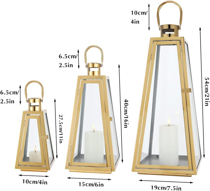TRIROCKS 3er Set Edelstahl Kerzenlaterne 54/40/27,5 cm H Metall Kerzenhalter für draussen Dekorative