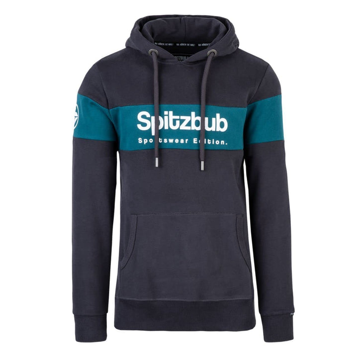 Spitzbub Herren Hoodie Kapuzenpullover in Dunkelgrau/Petrol, L