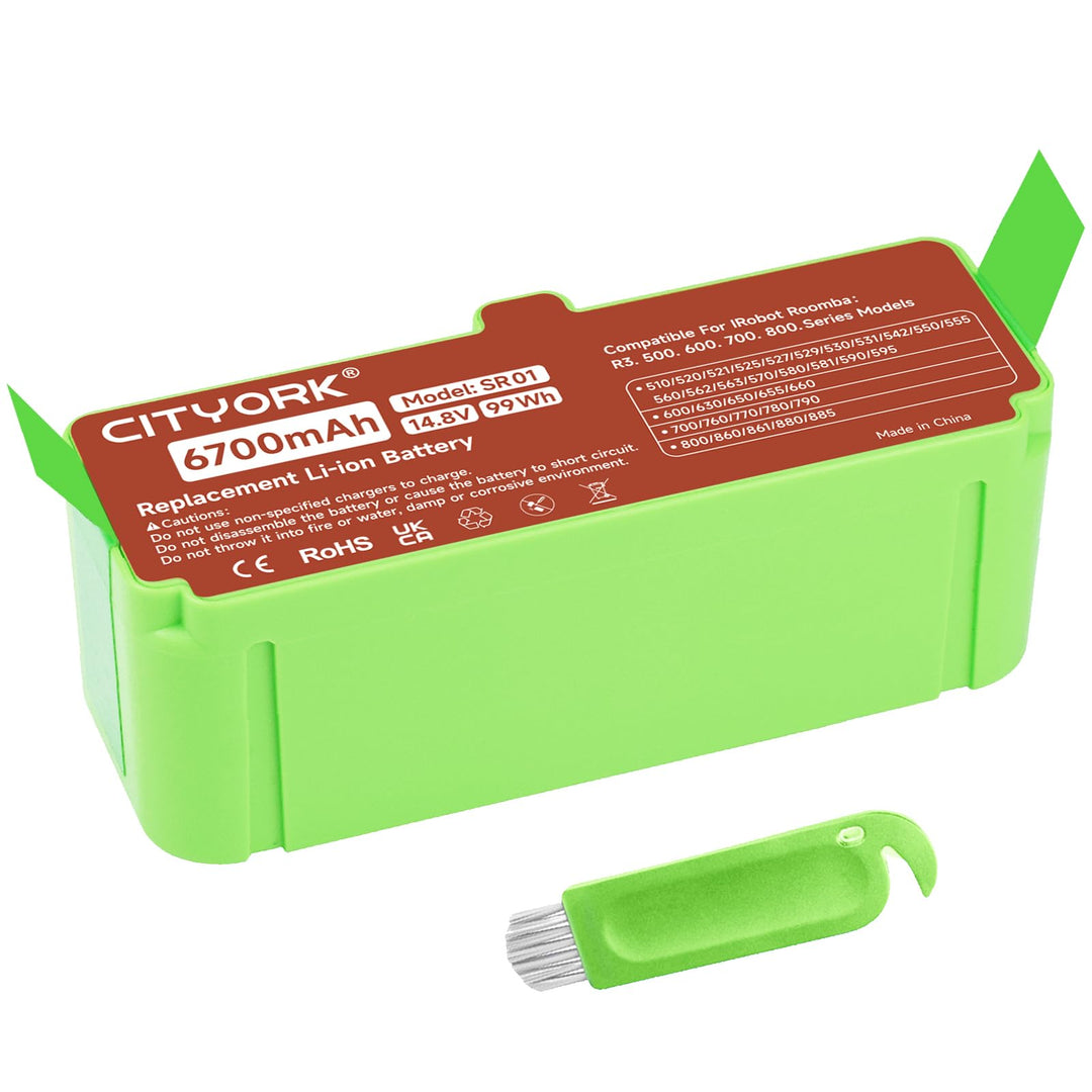 CITYORK 6700mAh Li-ion Ersatz Akku für iRobot Roomba 980 981 985 960 968 966 965 900, 880 896 895 89