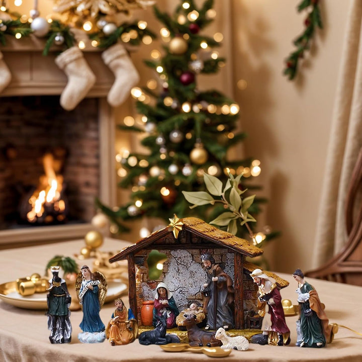 Generisch Krippen Set Für Innen | Krippe Deko Aus Resin - Religiöse Weihnachtskrippe Figuren Set Für
