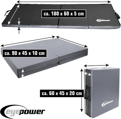 EYEPOWER 180x60 Klappbare Turnmatte für Zuhause - Gymnastikmatte Dicke 5cm - Weichbodenmatte Akrobat