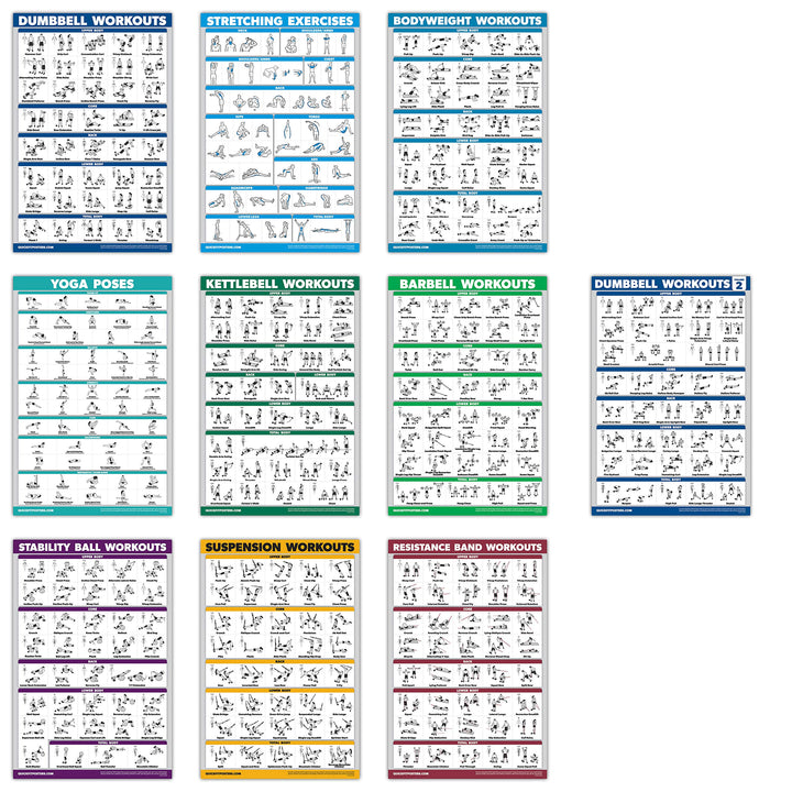 QuickFit Übungsposter-Set, Hantel-Volumen 1 & 2, Suspension, Kugelhantel, Widerstandsbänder, Stretch