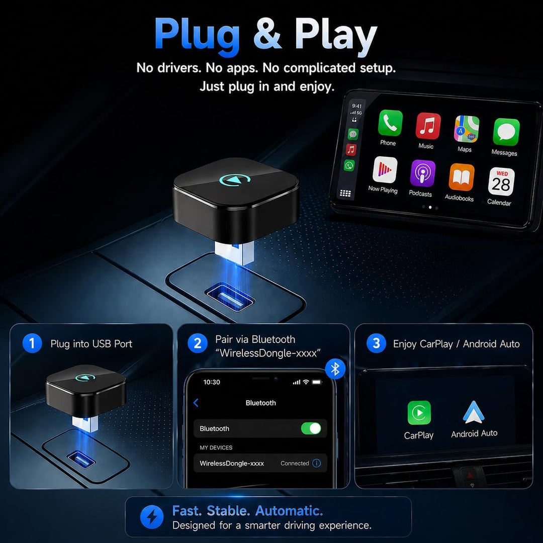 Sunweyer S40 Super Mini CarPlay Adapter Wireless Android Auto Car Kit - für Fahrzeuge mit werksseiti