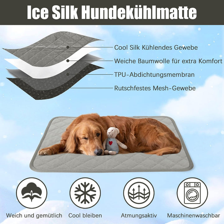 Selbstkühlende Matte für Hunde und Katzen - Kühlmatte 70 x 55CM für Haustiere im Sommer (L, Grau) L