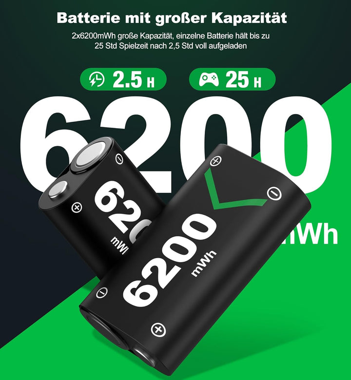 Akku für Xbox One/Series X&S Controller, 2 Stück 5520mWh Akku (2x2550mAh) Hoher Kapazität Batterien,