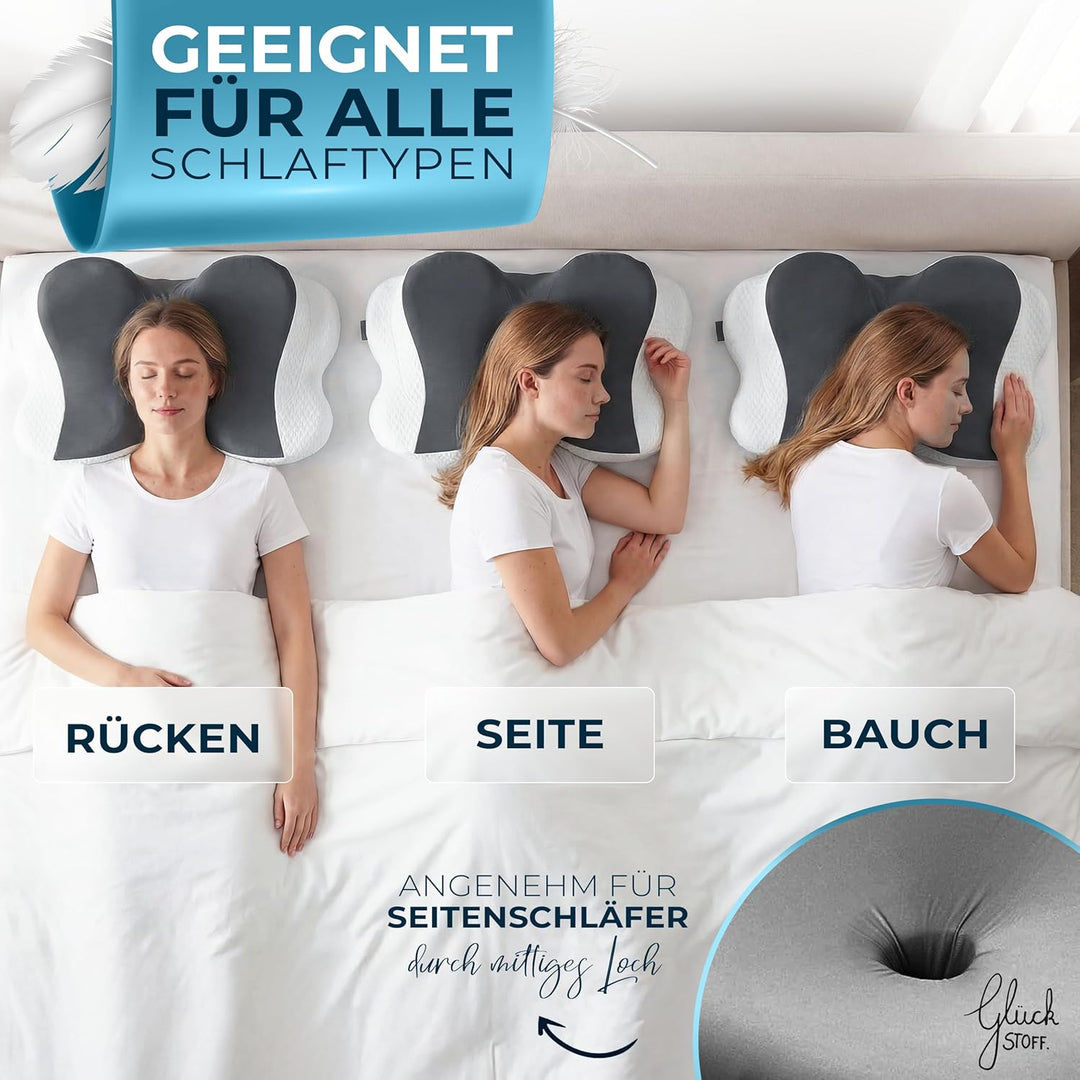 Glückstoff® Ergonomisches Kissen [Innovationspreis für Ergonomie nominiert] Kopfkissen aus Memory Fo