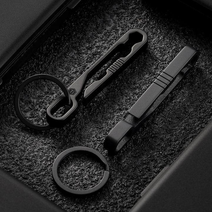 KeyUnity KM07 Titan-Schlüsselanhänger, Taschenclip, 2-in-1-Schlüsselringhalter für Gürtel mit Sechsk