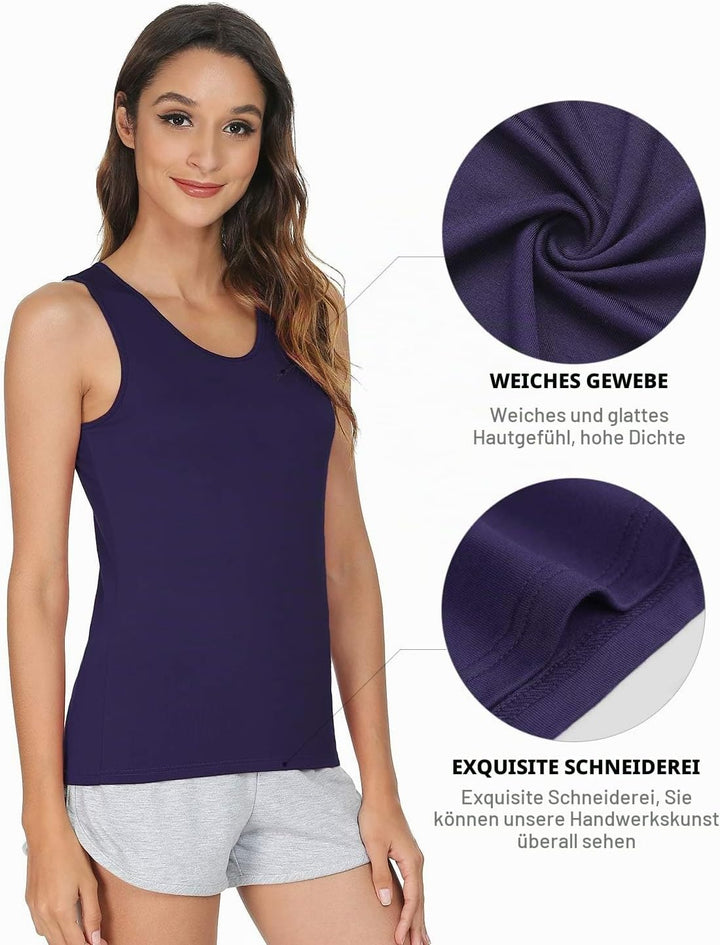 vislivin Elastische Tank Tops für Damen Unterhemden 3/4er Pack L 3er Pack - Schwarz/Grau/Dunkelblau,
