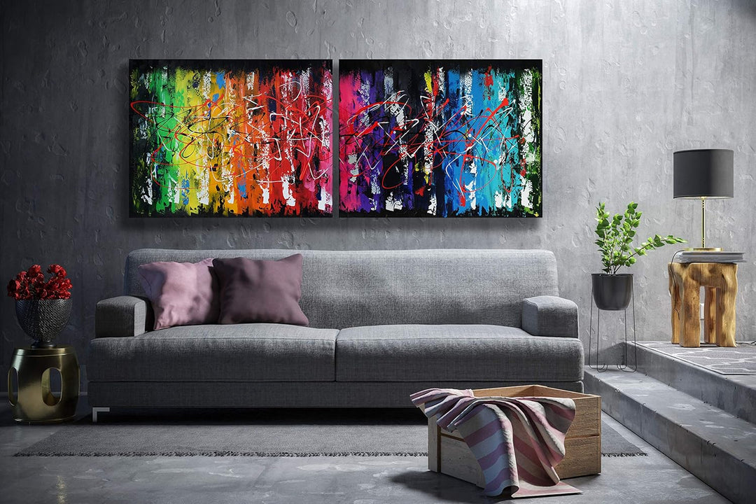 Monica Mirafiori I 100% HANDGEMALT I Gemälde Rainbow Abstract 160x60cm | Gemälde Handgemalt | Acrylg
