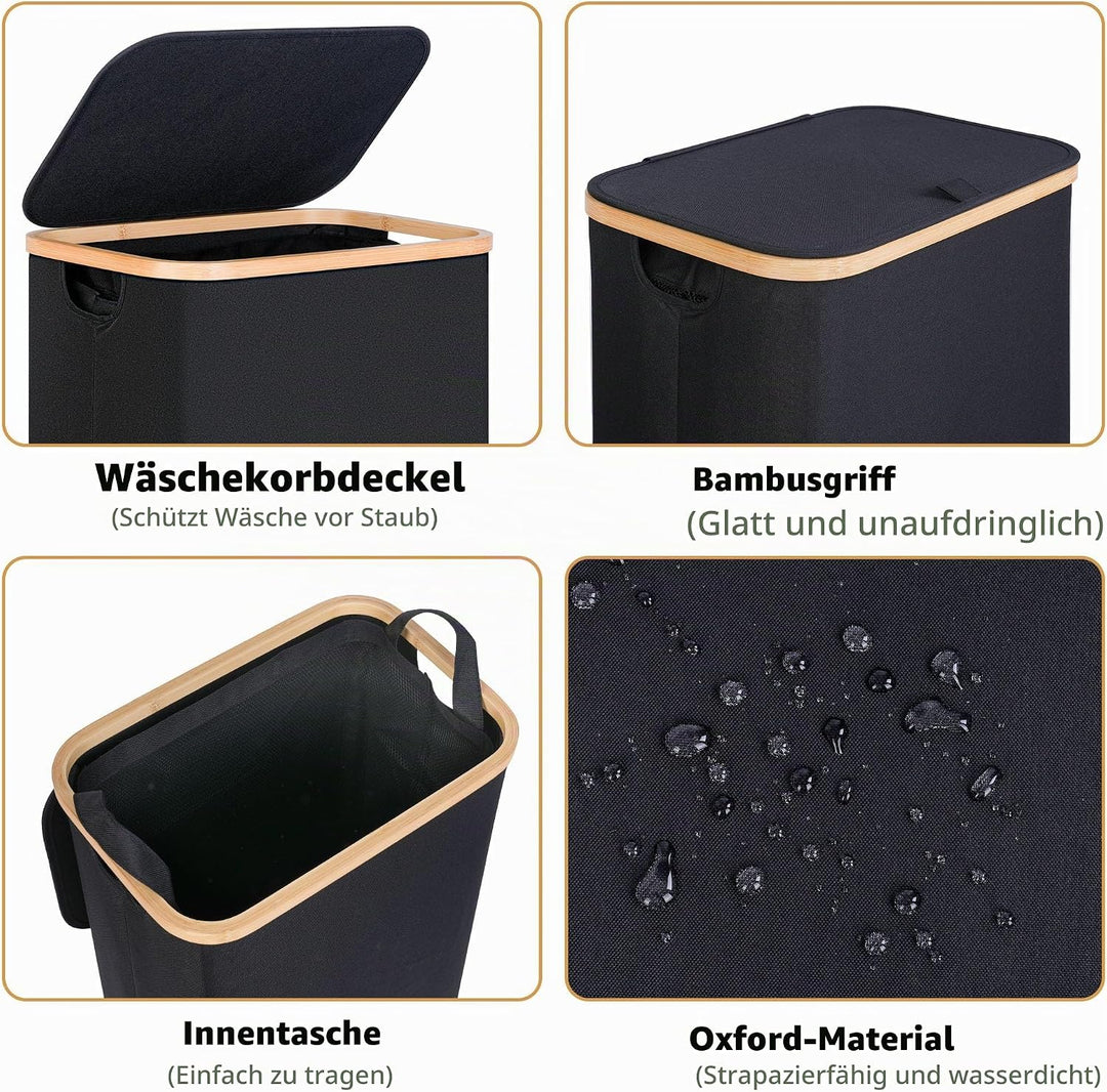 iEGrow Wäschekorb mit Deckel 75L, Wäschekorb Schmal mit herausnehmbarer und waschbarer Innentasche,