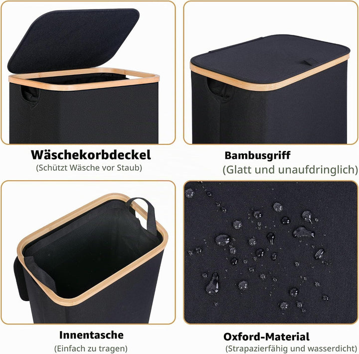 iEGrow Wäschekorb mit Deckel 75L, Wäschekorb Schmal mit herausnehmbarer und waschbarer Innentasche,