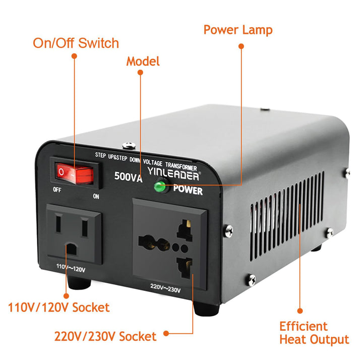 Yinleader 500W 230V bis 110V USA Spannungswandler Ringkern-Transformator 500VA - In: 110V oder 220V