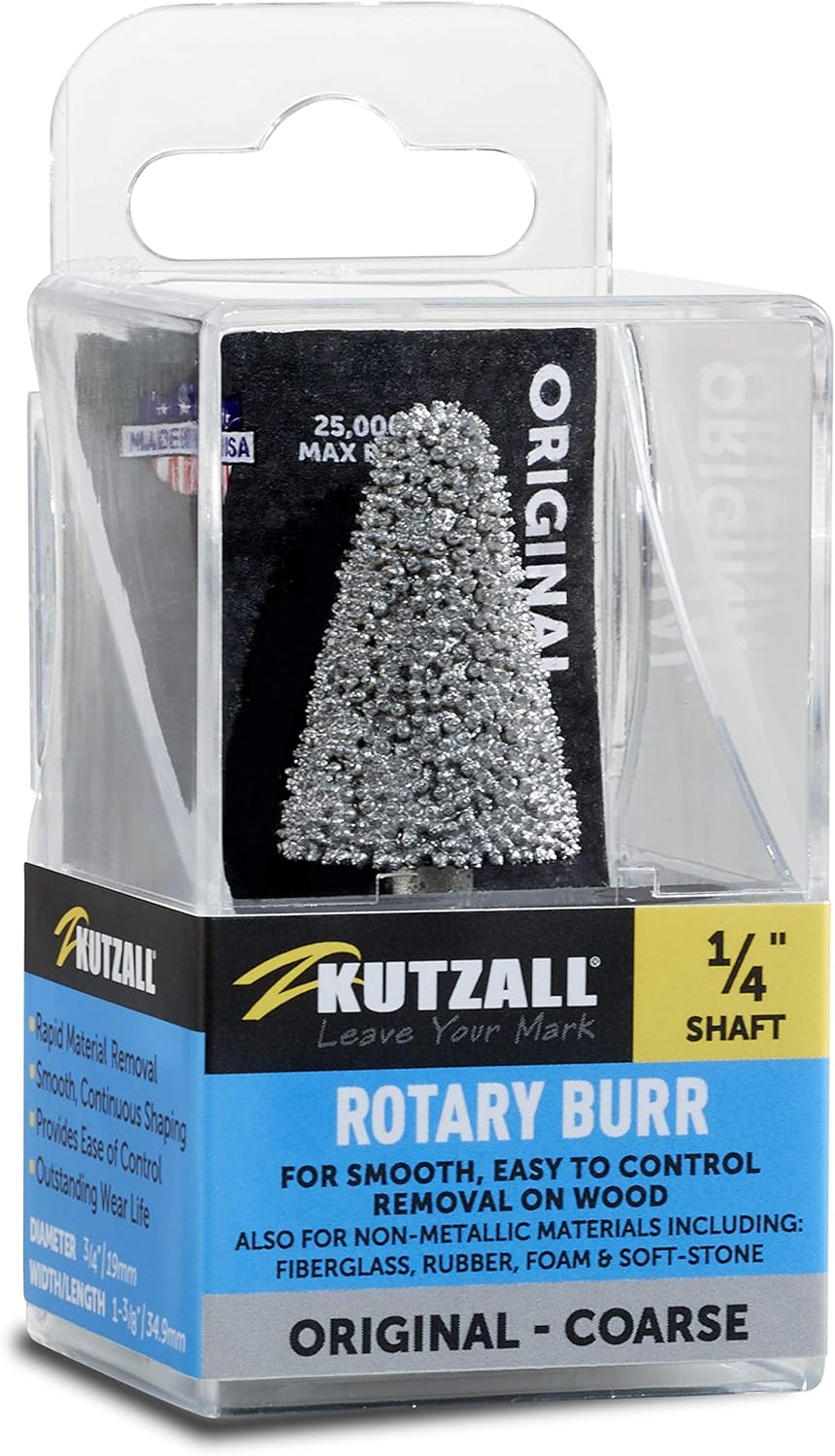 Kutzall Original Kegelfräser, 1⁄4" Schaft, grob - Holzbearbeitungsaufsatz für Bosch, DeWalt, Milwauk