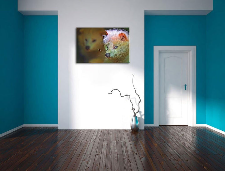Polarfuchs in Höhle Deluxe Format: 100x70 cm auf Leinwand, XXL riesige Bilder fertig gerahmt mit Kei
