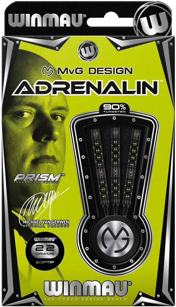 WINMAU Michael Van Gerwen MvG Adrenalin 22 Gramm Profi Wolfram Softtip Dartpfeile Set mit Flights un