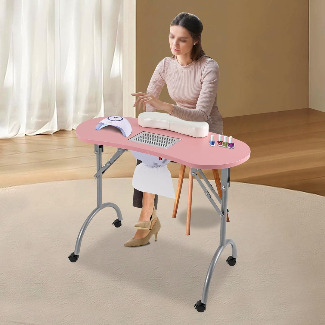 Maniküretisch, klappbar, 90x40cm, 30kg, mit Absaugung, Rosa | MDF,Eisenrohr,geschweisst,5.5W Absaugu
