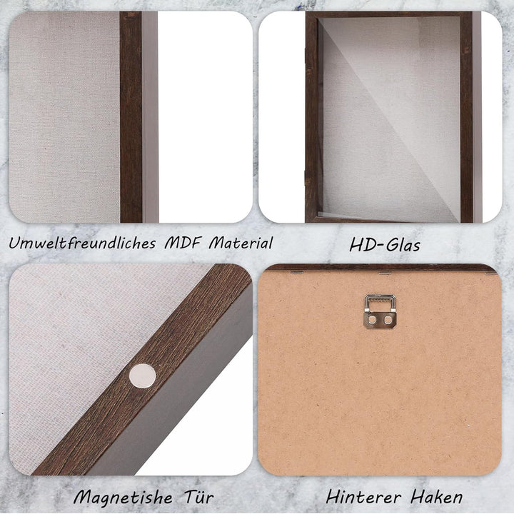 Muzilife 3D Holz Bilderrahmen mit Öffnung zum Befüllen 28x37cm Objektrahmen mit Stecknadeln und Dübe