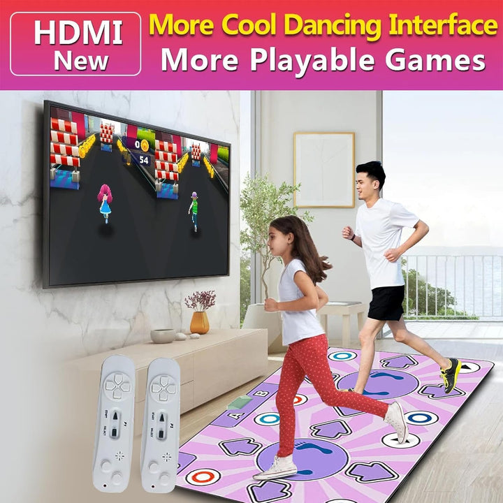 Tanzmatte 2 in 1 für TV und PC, elektronische Tanzmatte mit 2 Spiel-Controllern, LED-Tanzmatte mit L