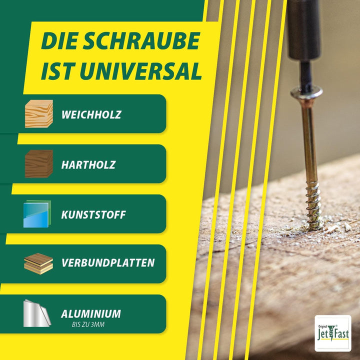 Jet-Fast Premium Universalschrauben 6,0 x 150 mm, 100 Stück, Duo-Senkkopf, Teilgeweinde TX Antrieb,