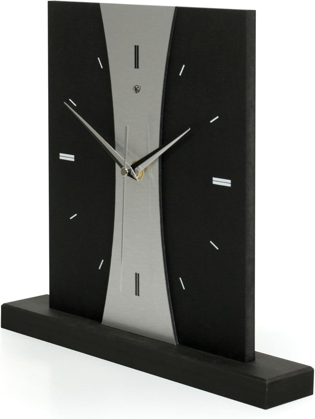 Kreative Feder Designer-Standuhr „Stripe“ aus Holz – Schwarze Tischuhr in modernem Metallic-Look ohn