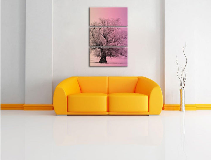 Pixxprint verschneite Bäume im Nebel schwarz/weiss 3-Teiler Leinwandbild 120x80 Bild auf Leinwand