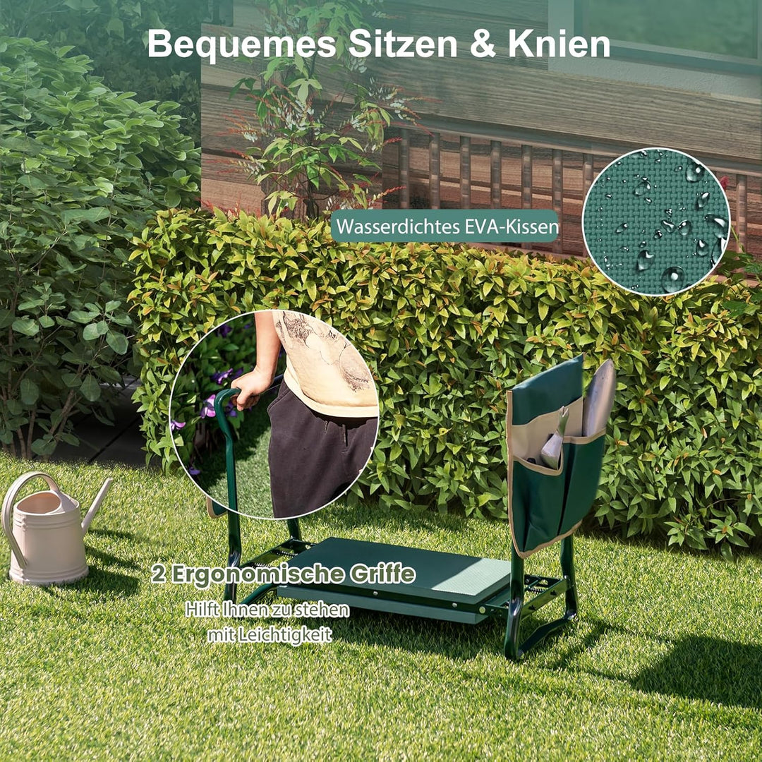 SOARS Kniebank, Gartenhocker klappbar mit Werkzeugtaschen &amp; Kniekissen, Gartenbank bis 150 kg belast
