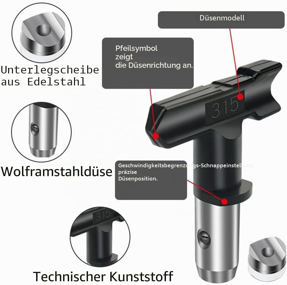 Airless Düse mit Spitzendichtung, Reversible Sprühspitzen, Düsenspitzen für Airless-Farbspritzgeräte