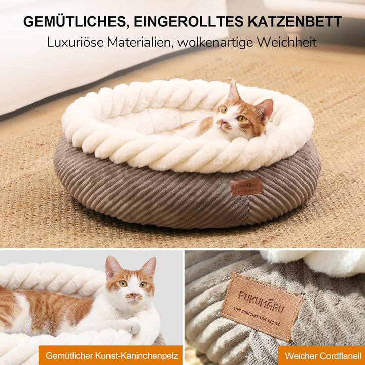 FUKUMARU Katzenbett waschbar Katzen Bettchen, 55x55x21cm Katzenkorb mit erhöhtem Rand, weiches Bett