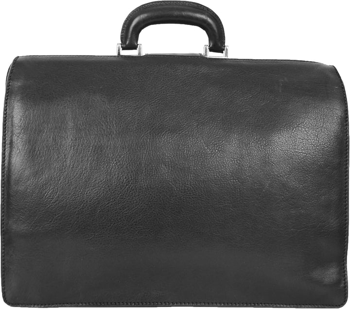 A1 FASHION GOODS Italienisches Leder Aktentasche für Ärzte Geschäft Profis Gladstone Tasche Schwarz
