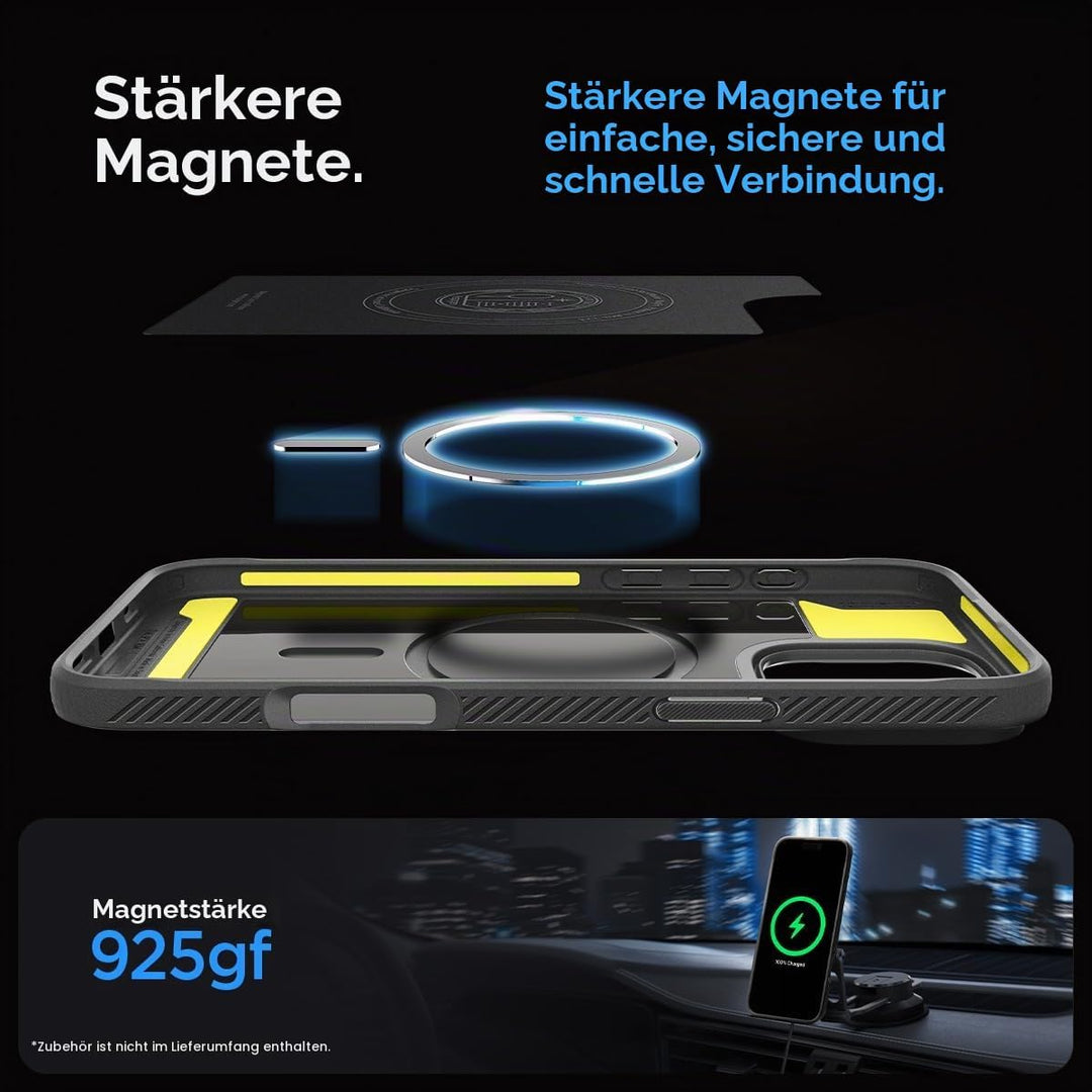 Spigen Rugged Armor MagFit Hülle für iPhone 16 Pro, Kompatibel mit MagSafe Zubehör -Grau