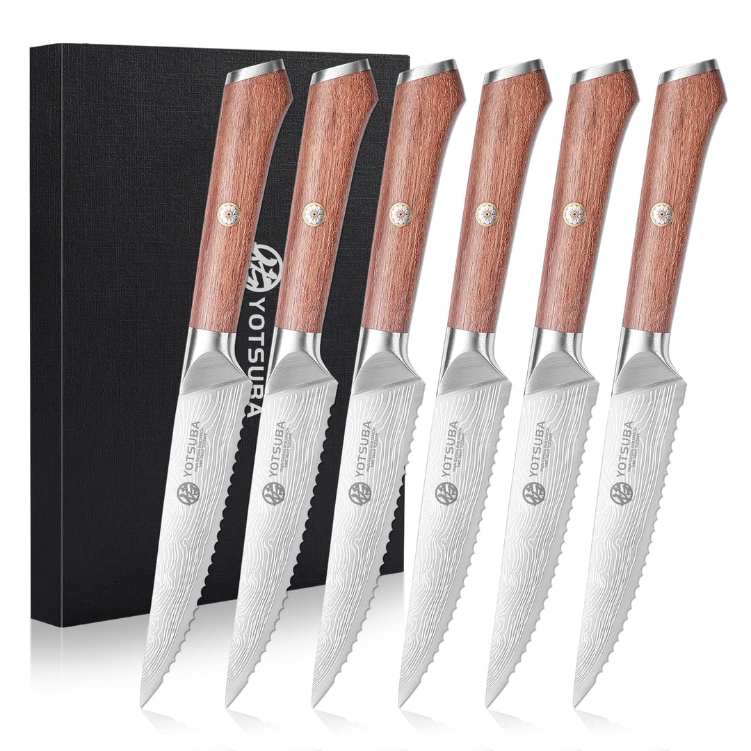 YOTSUBA Steakmesser Set 6-teilig, 12cm Küchen Steakbesteck Messer aus hochwertiger Deutscher Edelsta