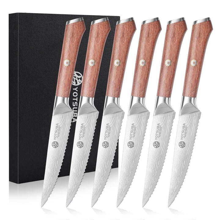 YOTSUBA Steakmesser Set 6-teilig, 12cm Küchen Steakbesteck Messer aus hochwertiger Deutscher Edelsta