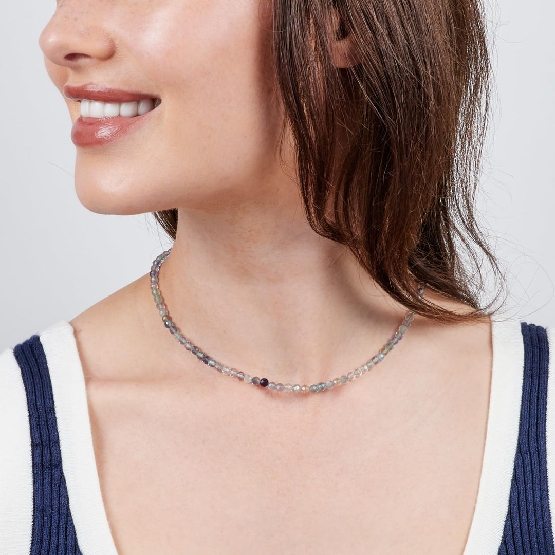 Handgefertigte Perlenhalskette für Damen und Mädchen, blau, rot, weiss, grün, mehrfarbig – Perlensch