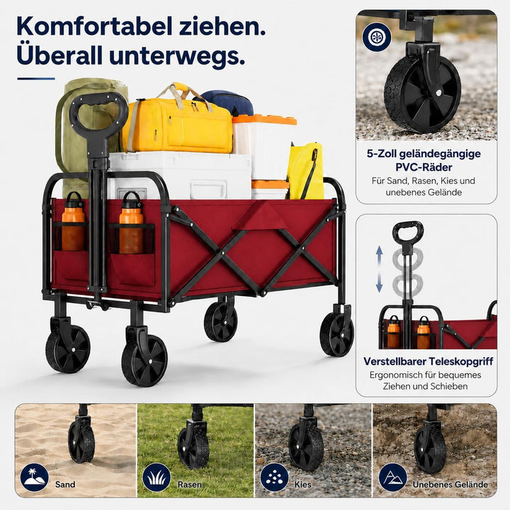 Litake Bollerwagen faltbar 220L, Gartenwagen mit All-Terrain-Rädern | Faltbarer Bollerwagen 220L mit