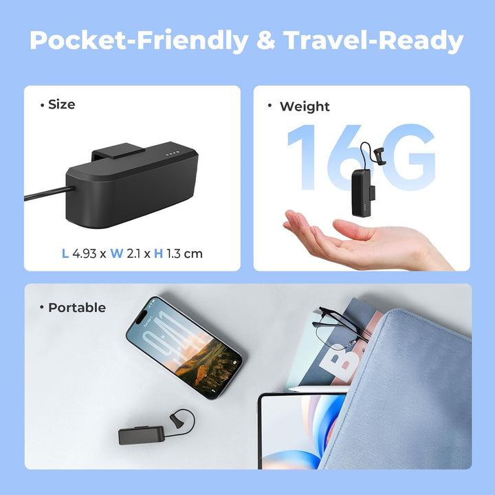 Premium Wearable Battery Pack Compatible with Ray-Ban Meta Smart Glasses, 16g Ultra-Lightweight Char