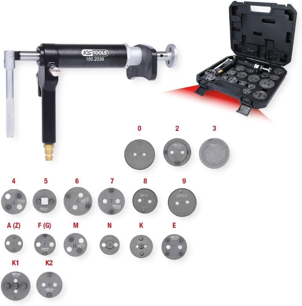 KS Tools 150.2000 Druckluftspindel-Bremskolbenwerkzeug-Satz, 18-tlg.