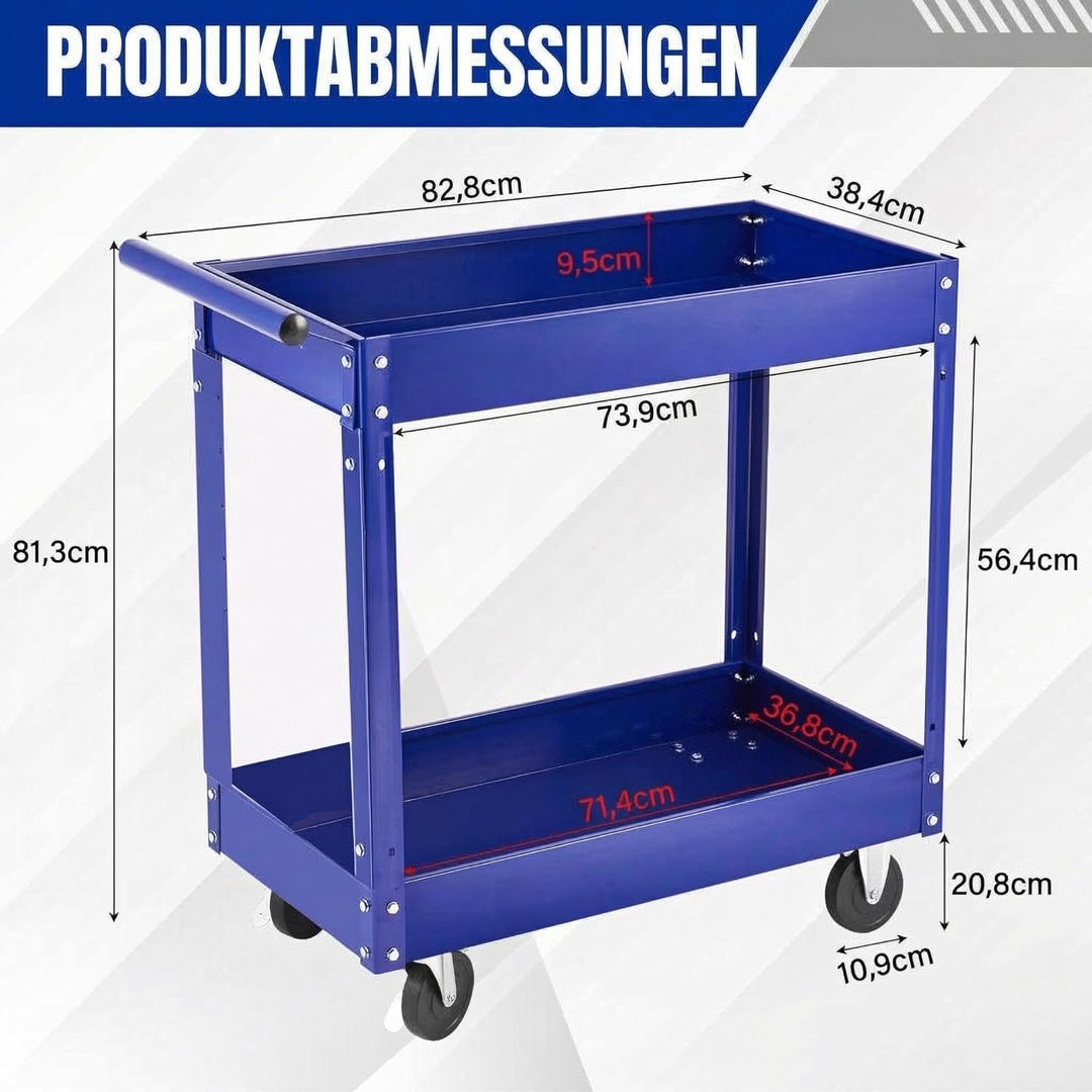 2-Stöckiger Werkzeugwagen, 150 kg Tragkraft, Robuster Metall-Rollwagen, Werkzeugaufbewahrung Für Mec