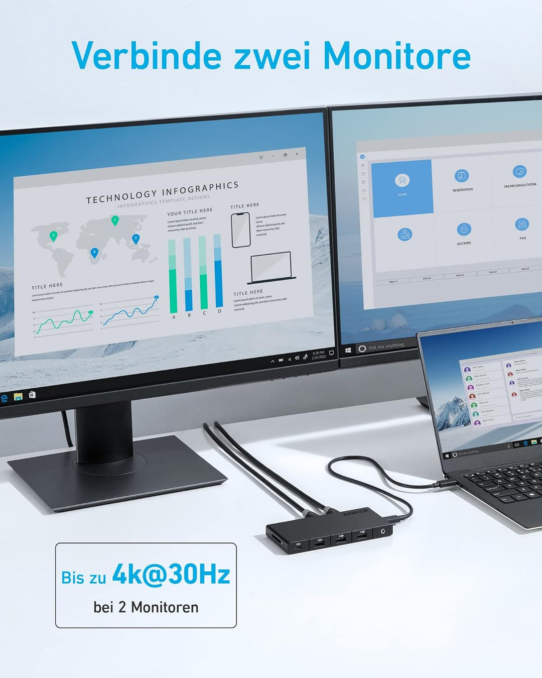 Anker 364 USB-C Hub (10-in-1, Dual 4K HDMI) mit max. 85W Power Delivery, Zwei 4K HDMI-Anschlüssen, e