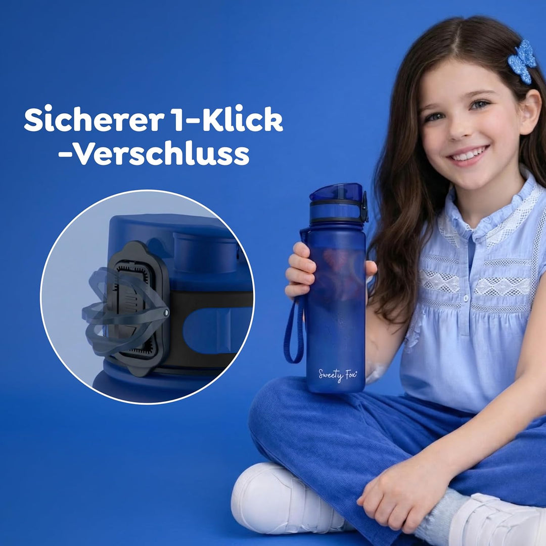 Sweety Fox Trinkflasche Kinder Kohlensäure Geeignet 500ml, Blau - Trinkflasche Sport 100% Auslaufsic